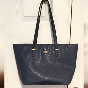 Kate Spade New York Large Leather Tote Dark Blue 17.5" X 11"